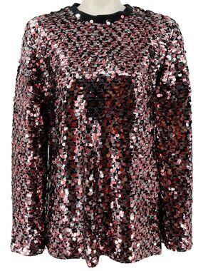 McQ by Alexander McQueen Burgundy / Black Paillettes Top